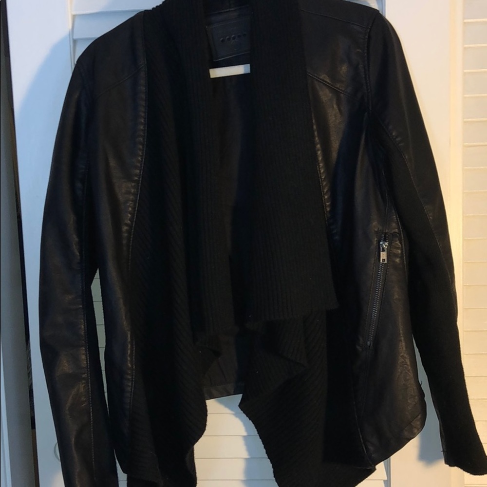 Leather drape front jacket